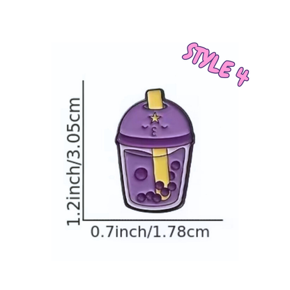 Purple bubble tea charm with measurements on a white background