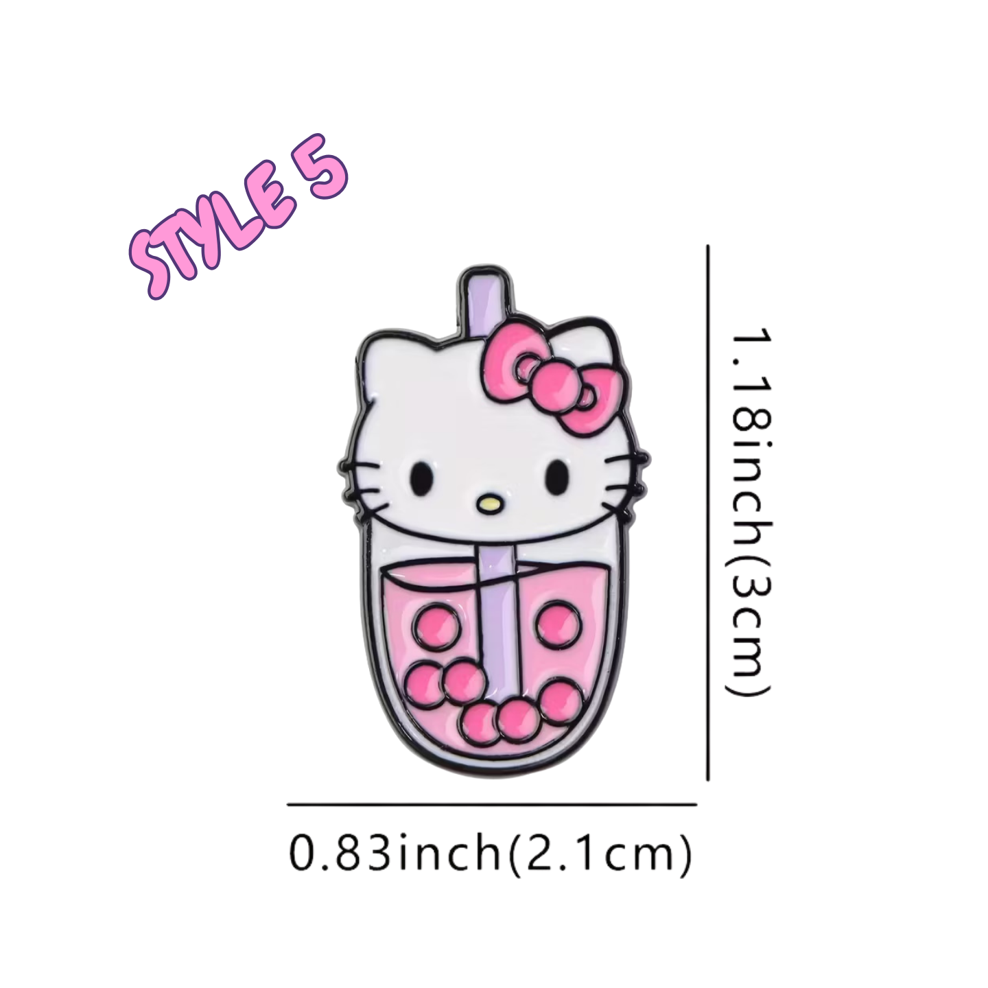 Measurement chart of a Hello Kitty character with dimensions labeled
