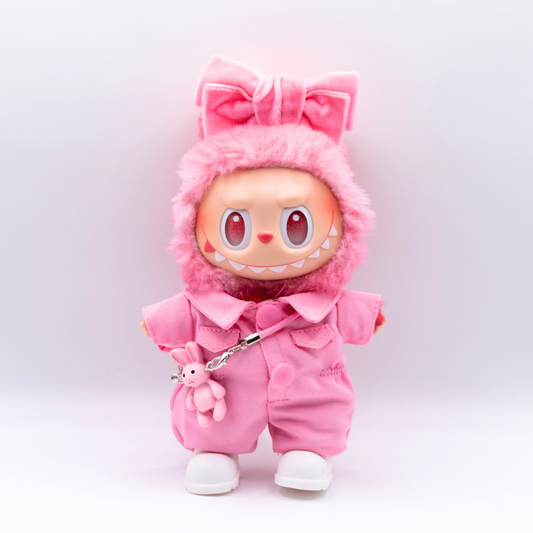 Cute Pink Overalls 17cm Doll Clothes 4-Piece Set