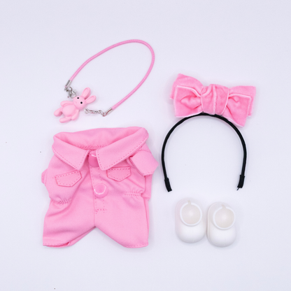 Niedlicher rosa Overall 17cm Puppenkleidung 4-teiliges Set