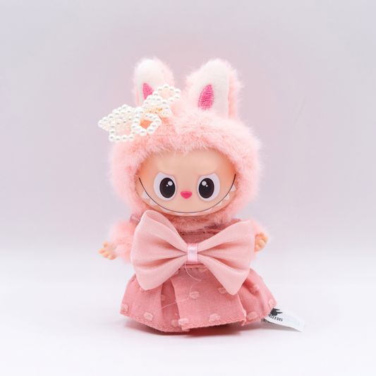 Cute Pink Dress Mini Labubu 10cm Doll Clothes 2-Piece Set