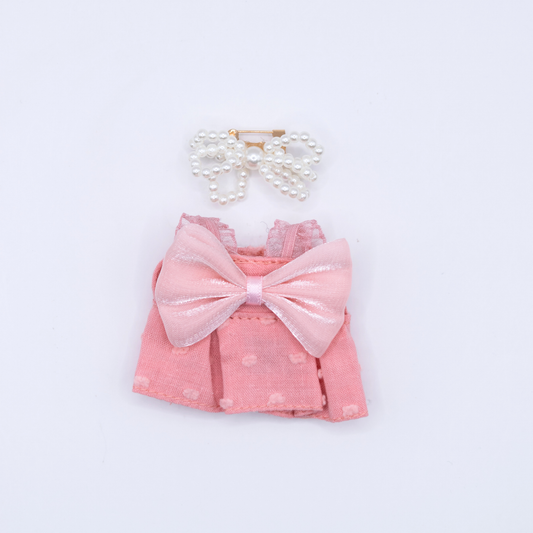 Cute Pink Dress Mini Labubu 10cm Doll Clothes 2-Piece Set