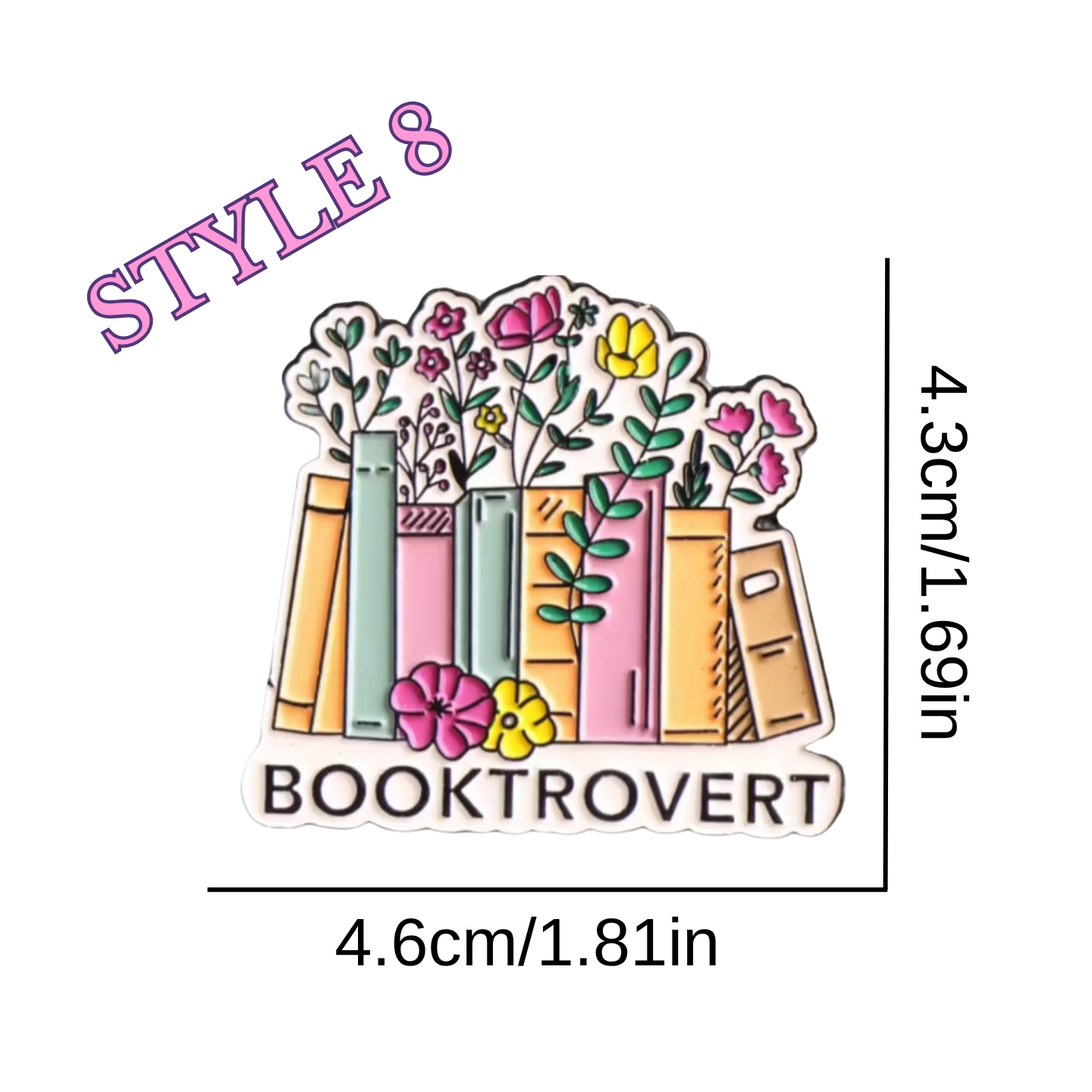 Pin showing books covered with flowers and the word 'BOOKTROVERT"